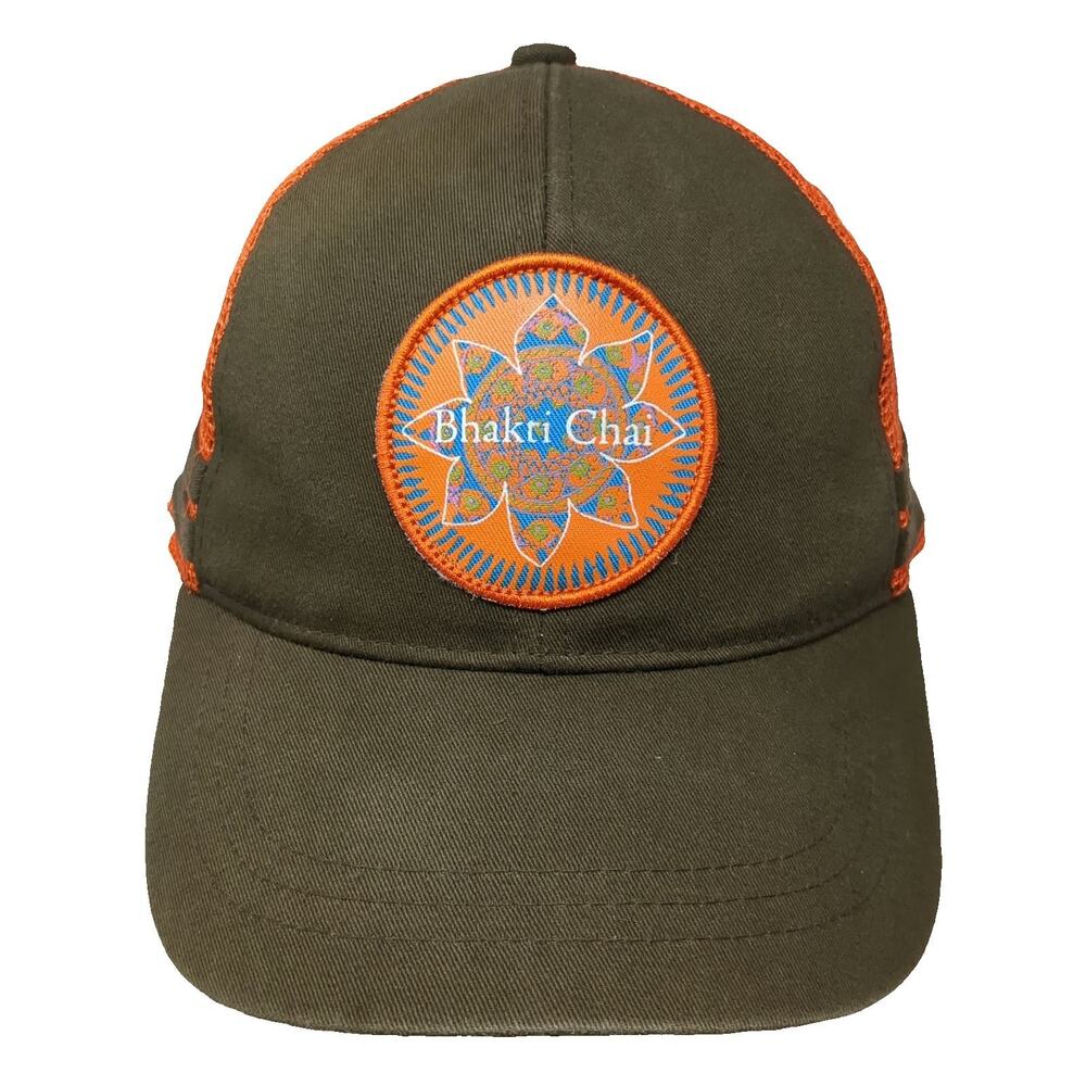 Bhakti Chai Trucker Hat Brown Orange One Size Mandala Patch Mesh Back Snapback